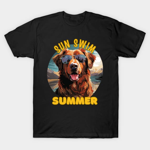 The Golden Retriever Dog's Vacation. Sun Swim Summer. T-Shirt by Cute Dogs AI